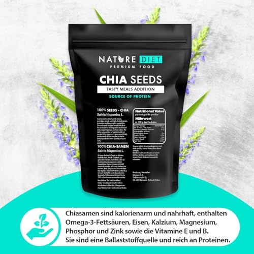 Nature Diet - Chia Samen 1000 g | Salvia Hispanica | Reich an Omega-3 | Quelle von Ballaststoffen