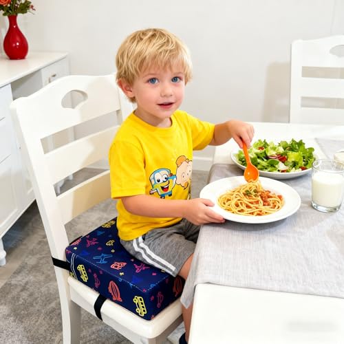 Image of Toddler Booster Seats for Dining Chair with Double Safer Straps Non-Slip Bottom for Kids, Portable Travel High Density Sponge Detachable Cushion for Boys Girls
