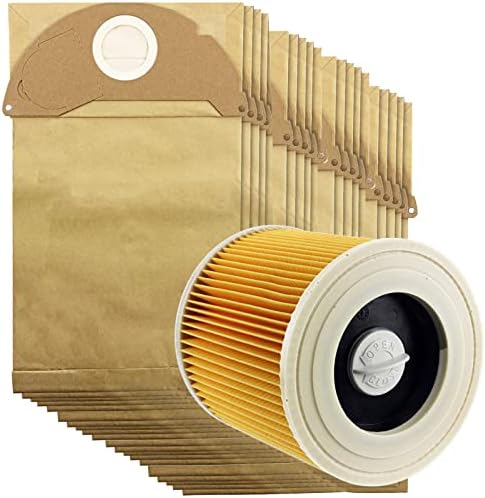 Spares2go Hoover Bags and Pleated Filter for Karcher Vacuum Cleaners (Cartridge Filter + 20 Bags)