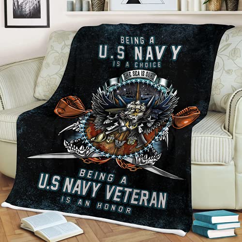 Being A Us Navy Veteran is an Honor Fleece Blanket for US Navy Gift for Grandpa US Navy Veteran Throw Blanket Ultra Soft Plush All Season Lightweight Decor Blanket for Bed Sofa