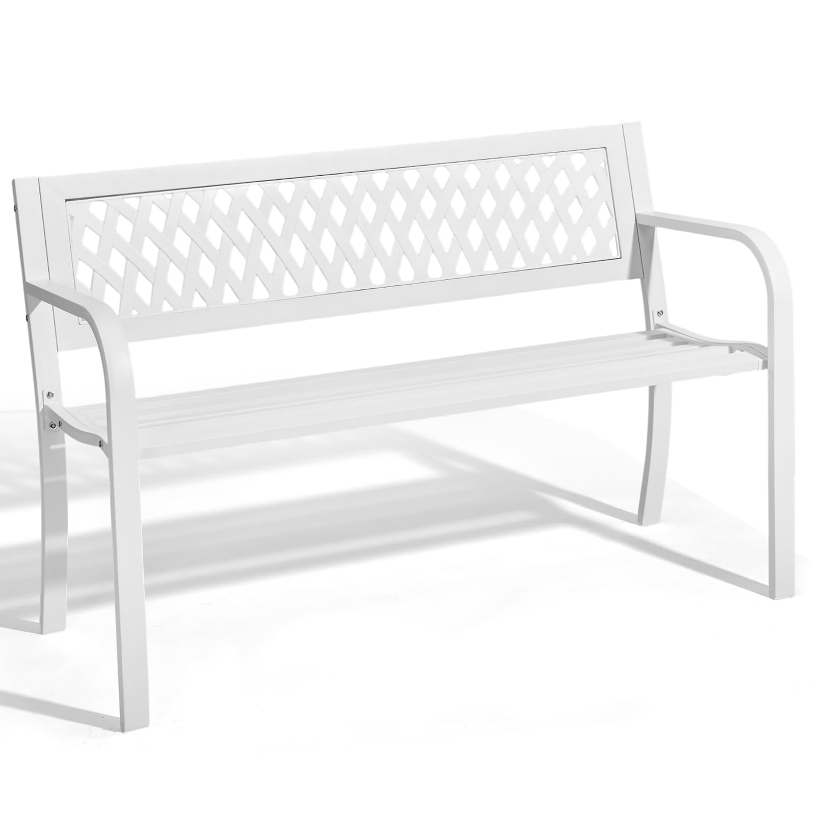 Bonnlo Banco de Jarín con Respaldo, Banco Metálico de 2 Plazas, 118x50x75 cm, Resistente y Duradero, para Jardín, Patio, Terraza, Parque y Exterior, Blanco
