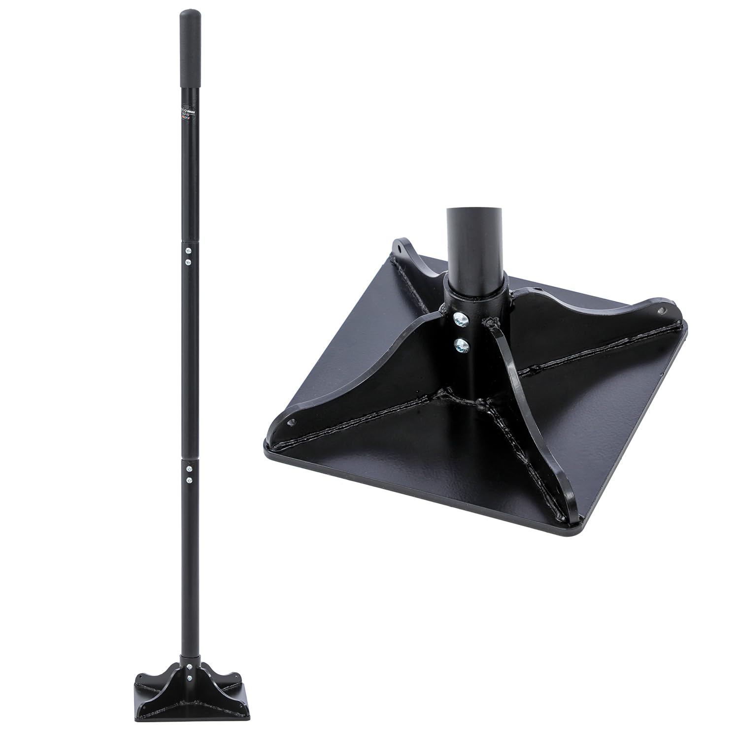 KATSU Tools Heavy-Duty Steel Tamper - 200mm x 200mm Square Base, 3-Section Detachable Handle Contractor's Tamper for Tamping, Leveling Soil, Gravel, Paving & Ground Repair