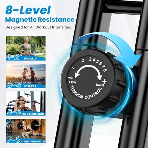 Birdfeel Foldable Exercise Bike, Multifunctional Indoor Stationary Bikes for Home with 8-Level Magnetic Resistance, Quiet Workout Bike with Arm Resistance Bands, LCD Monitor, 300LBS Capacity (Dark Black) 3