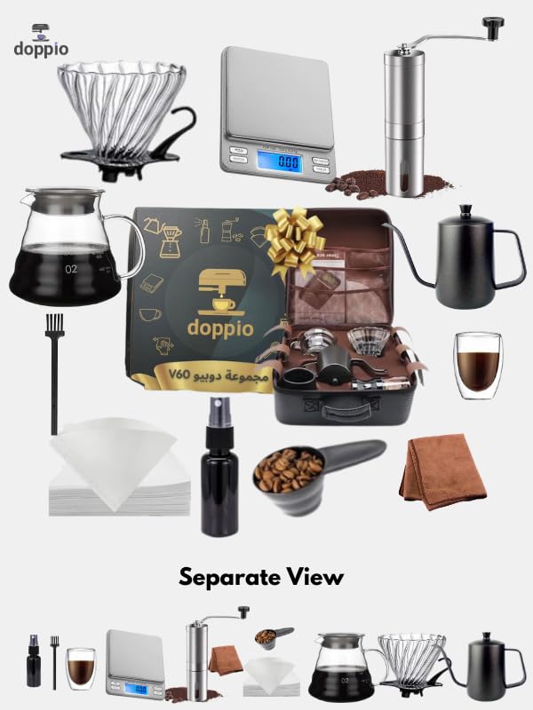 Image of DOPPIO Complete 13-Piece V60 Pour-Over Coffee Set with Travel Case - Professional Brewing Kit