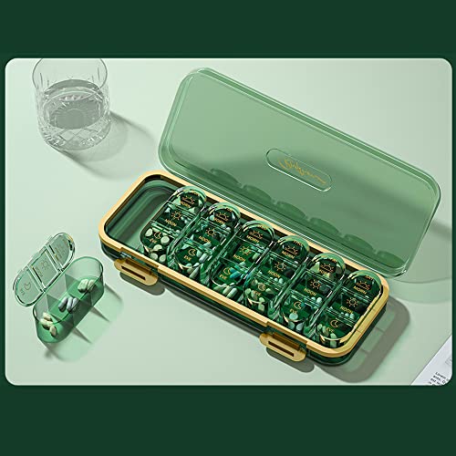 Image of Pill Organizer, Weekly Pill Dispensers, 3 Times A Day, 7 Day Pill Box, Large Compartments Travel Pill Container, Moisture-Proof Medicine Case for Fish Oil Vitamins Pills (Transparent Green)