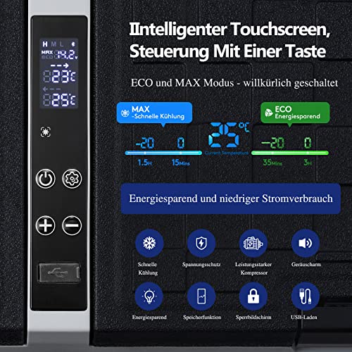Foto von AAOBOSI Kompressor Kühlbox,Auto kühlbox 57L, kühlbox für die Lagerung von Getränke und Essen,-20℃-20℃,12/24V für Auto,Elektrische Kühlbox mit APP-Steuerung und LED-Touch-Bedienung., Schwarz