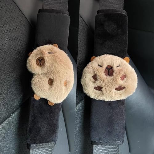 Zigihos 2 PCS Seat Belt Cover Pad, Cute Kawaii Animal Capybara Seatbelt Covers for Kids, Soft Seatbelt Cushion, Car Seat Strap Pads (Black(A))