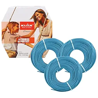 KLICK Copper Wire with Triple Layer PVC Coating, Single Core Flexible Electric Cable for Domestic & Industrial Connections (1.5 mm, 90m Long, Blue, 3 Pcs)