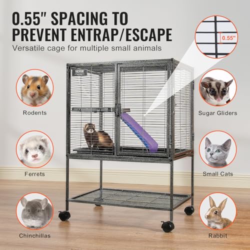 VEVOR 34" Rolling Metal Ferret Cage, Large 2-Tier Cage, Small Animal Cage with Ramps & Tray, Easy to Set up for Pet Mice, Hamster, Guinea Pig, Chinchilla, Squirrel, Hedgehogs, Bunny by VEVOR - Image 3