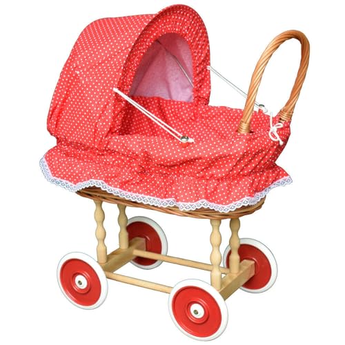 YULKA Puppenwagen aus Weide Holz Weidenwagen Kinderwagen Weidenpuppenwagen...