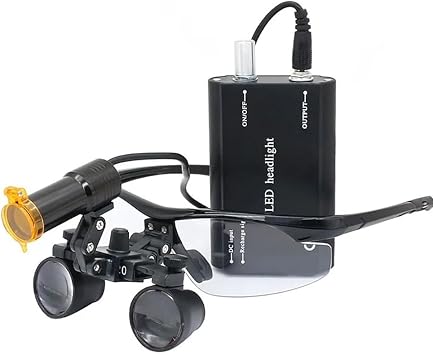 Lab Magnifier 2.5X or 3.5X Binocular Dental Loupes 5W LED Headlight Head Lamp with Yellow Filter Rechargeable Lithium Battery with Clip 2.5X-420mm