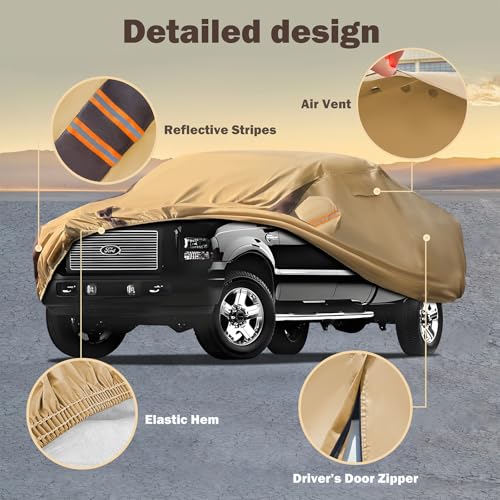 Image of Car Cover Waterproof All Weather Compatible with F250 /f350 1999-2024, Outdoor Heavy Duty Anti-UV Car Covers Rain Sun Snow Protection with Zipper and Windproof Buckle