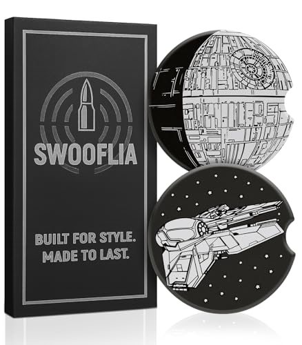 Swooflia Car Coasters for Men - Spaceship Ceramic Car Cupholder Coaster Cool Absorbent Mat Coaster with Cork Base 2 Pack Automotive Cup Holder Accessories New Driver Gifts