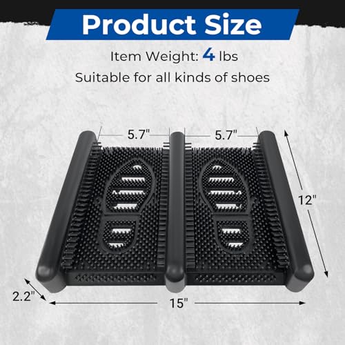 ROBLOCK Boot Brush Scraper Outdoor with Pliable Rubber Fingers, Portable Shoe & Boot Scraper for Outdoor Entry, Removes Snow, Sand, Mud from Soles & Edges, 15\'\'x12 All Weather Flat Mud Chucker, Black