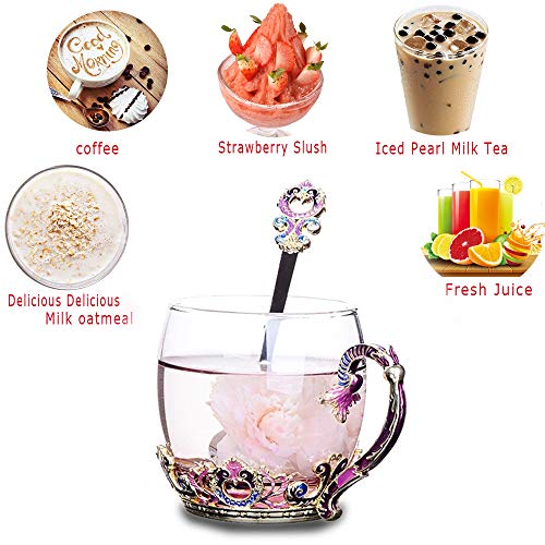Tea Cup, Mother's Day Gifts, Gifts Coffee Mug Cups, Hand Blown Crystal Glass Tea Cup, Unique Personalized Birthday Present Ideas for Women Grandma Mom Teachers Hot Beverages 12Oz Purple - Thumbnail 6