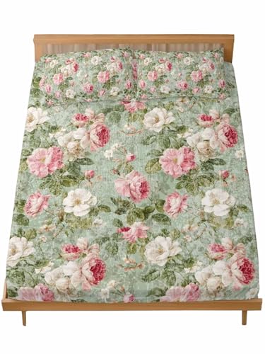 Gehucoxee Fitted Sheet and Pillowcases Set Queen Size, White Pink