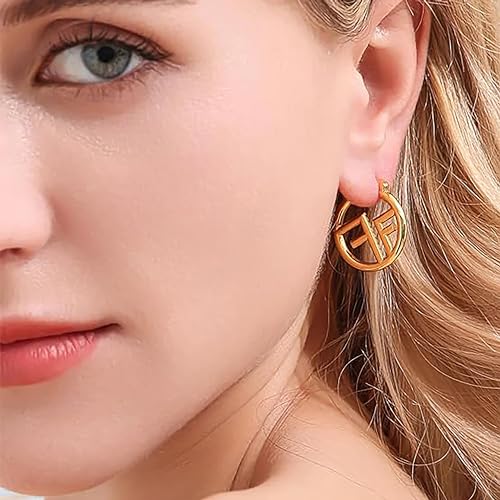 Delicate Gold and Diamond Women's Letter F Earrings - An elegant gift for a stylish lady.2