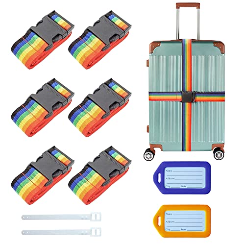 8 Piezas Correas de Equipaje Ajustables,Cinturones para Maleta,Ajustables de Equipaje de Viaje Cinturones,con 2 Etiquetas de Equipaje de Avión y 2 Correa de Etiqueta de Equipaje Cover