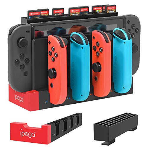 Preisvergleich Produktbild FYOUNG Ladestation für Nintendo Switch Joy-Cons mit Spielkarten-Aufbewahrungsbox, [verbesserte Version] Kompakte Ladestation für Switch Konsole und Joy Cons