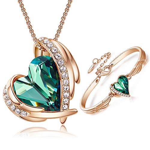 CDE Love Heart Pendant Necklaces for Women Silver Tone Rose Gold Tone Crystals May Birthstone Jewelry Gifts for Party/Anniversary Day/Birthday