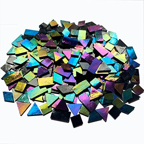 Kalucion Iridescent Black Glass Mosaic Tiles, 280 Pieces Mixed 4 Shapes Stained Glass Sheets, Mosaic Making Supplies For Adults #TOP3
