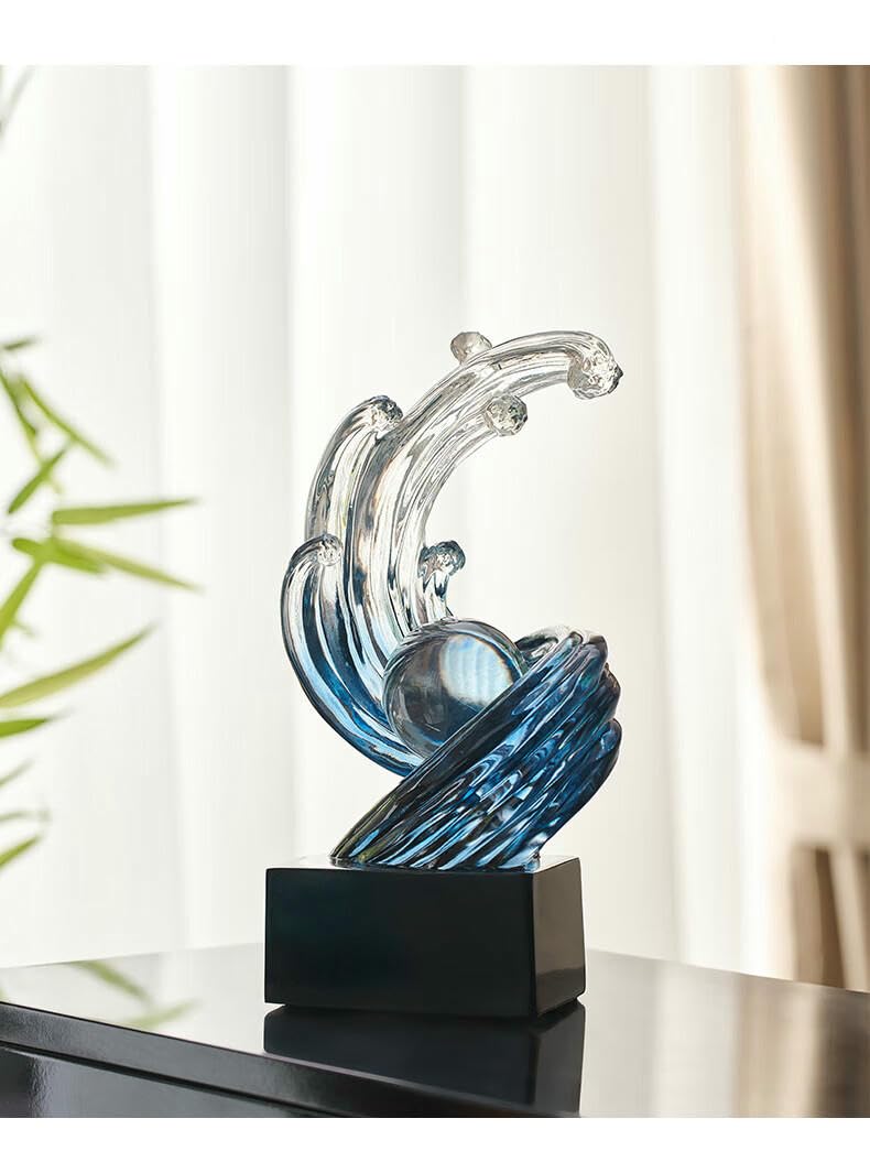 HIRAIDAI Statue Ornements d'art Abstrait en Résine 27,2 X 14 X 11CM, Décoration De Salon, D'Entrée, De Bureau, D'Armoire À Vin, De Pendaison De Crémaillère, De Déménagement - Bleu Foncé