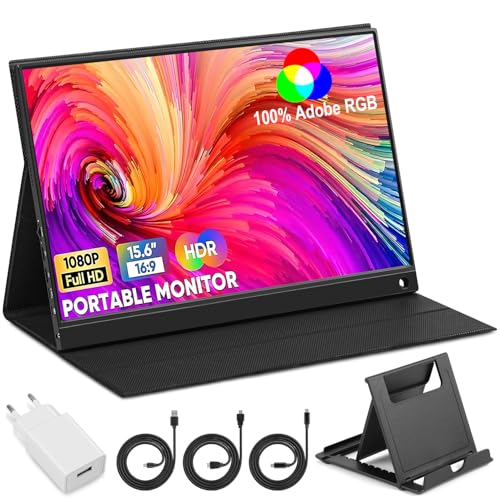 15.6'' Monitor Portátil Conectado com Dupla/HDMI, Monitor de Laptop com Suporte Dobrável, IPS Extensor de Tela para Notebook, Tela de Viagem para Laptop PC y Telefone