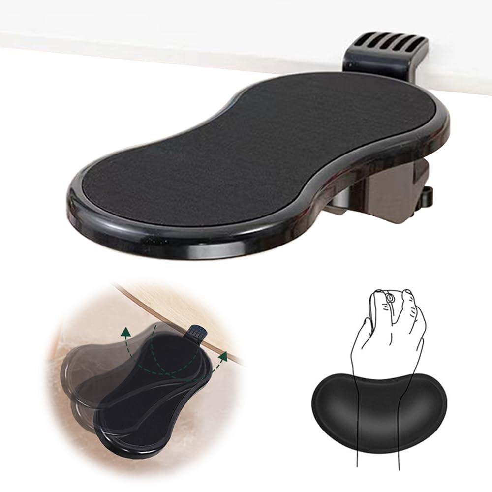 Computer Arm Rest for Desk Extender,Ergonomic Arm Rest Support for Desk Armrest,Keyboard Wrist Rest Mouse Pad,Wrist Cushion Support with Memory Foam Wrist Support for Computer (Premium Black Set)