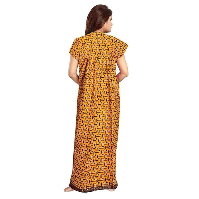 Image of NILOUFO Women's Cotton Printed Maxi Nighty - Pack of 2 | Soft Ankle-Length Sleepwear Gowns for Women | Free Size Night Dresses (Red&Yellow, Free Size)