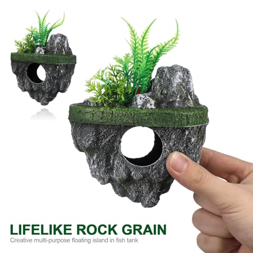 Image of Toddmomy 2 Pack Floating Aquarium Decorations Realistic Rock Ornament Fish Tank Landscape Hideout for Betta and Small Fish 5.11X5.51X2.75In