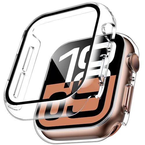 TAURI 2 Pezzi Cover PC Compatibile con Apple Watch Series 11/10 42mm, 9H in Vetro Temperato,[Tocco Sensibile][HD Clear] Sottile Rigida Custodia per iWatch 42mm - Trasparente