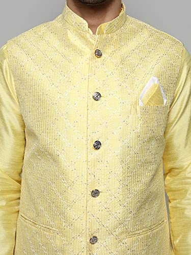 Image of Uri and MacKenzie Men's Silk Blend Kurta Churidar Pyjama with Stylish Nehru Jacket