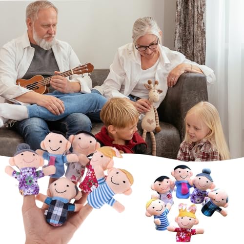 ZEPIQOR 6 Pcs Fingerpuppen Baby Mitgebsel Kindergeburtstag Finger Plüschtier Set Jungen und Mädchen Geschenke für Weihnachten Oster und Kinderparty（Familienmitglieder）