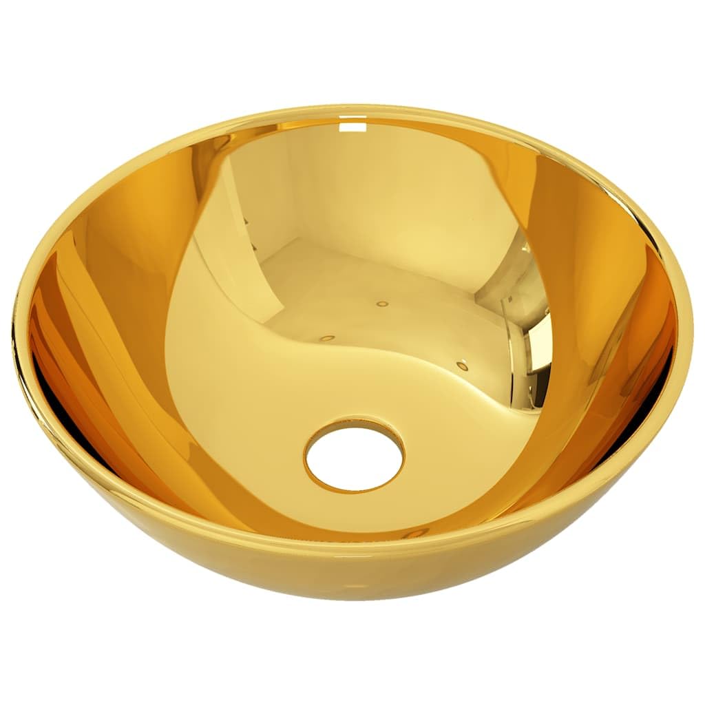 Vidaxl Wash Basin 28X10cm Ceramic Above Counter Bathroom Sink Wash Bowl Gold