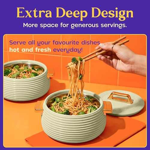 Image of SELVEL Smart Pot Insulated Casserole | Stainless Steel Inner | Luxury Gold Finish Handles & Lid | Double Wall Hot Pot for Roti, Chapati, Rice & Curry | Elegant Serving Casserole (Pista Green, 1500 ML)