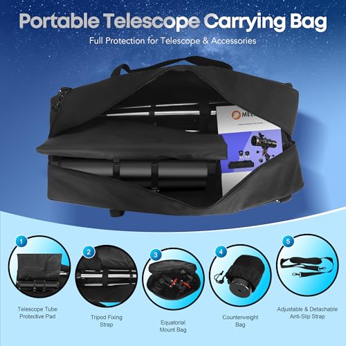 Image of MEEZAA Telescope, 150EQ Newtonian Reflector Telescope for Adults Astronomy Beginners, Professional Astronomical Telescopes with Equatorial Mount, Phone Adapter, Tripod, Moon Filter and Large Carry Bag