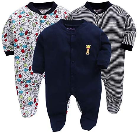 EIO 100% Cotton Baby Rompers Sleepsuits Jumpsuits Night Suits for Newborn Baby Boys & Girls | Soft Infant Bodysuit | Pack of 3 Kids Rompers