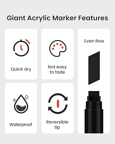 Miniatura 3 de 3 marcadores permanentes gigantes negros jumbo pluma de pintura acrílica gruesa de punta ancha de 0.591 in de ancho, marcador de caligrafía de