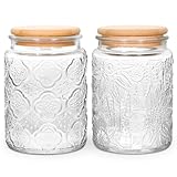 BEWAVE Vintage Glass Jar, 24oz Food Storage Containers Clear Mason Jars With Airtight Lid for Kitchen Counter,Coffee, Tea, Sugar, Candy, 2 Pack