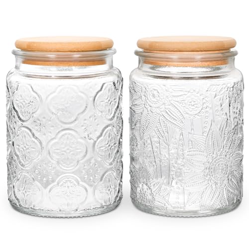 Vintage Glass Jar with Lid 700ml Food Storage Containers Mason Jars 2 Pack
