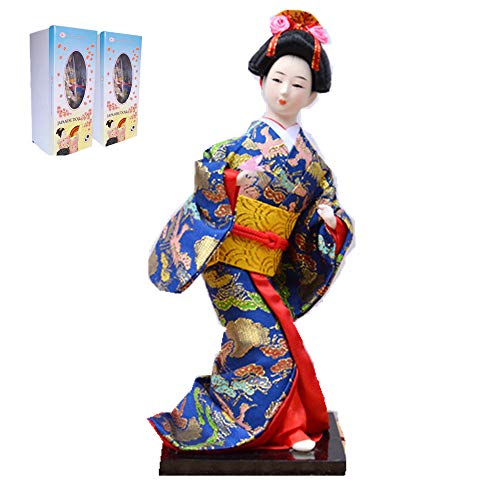JG.Eshadoll 9" 24cm Japanese Geisha Oriental Doll Kimono Doll (Blue-JD0009-8.A, 9")