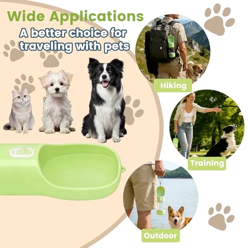 Image of Portable Dog Water Bottle - 2in1 Dog Water Dispenser Bowl & Food Container | Dishwasher Safe Leak Proof Dogs Water Bottle Bowl for Pet Cat Puppy Outdoor Walking Hiking Travel - Green