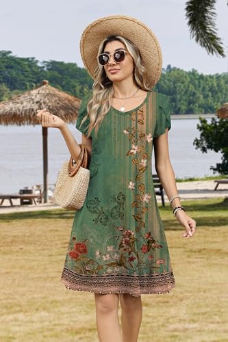 Image of Zeagoo Womens Summer A-Line Dress with Pockets Mini Short Sleeve Dresses Flowy Beach Swing Dress 2026 Vacation Travel