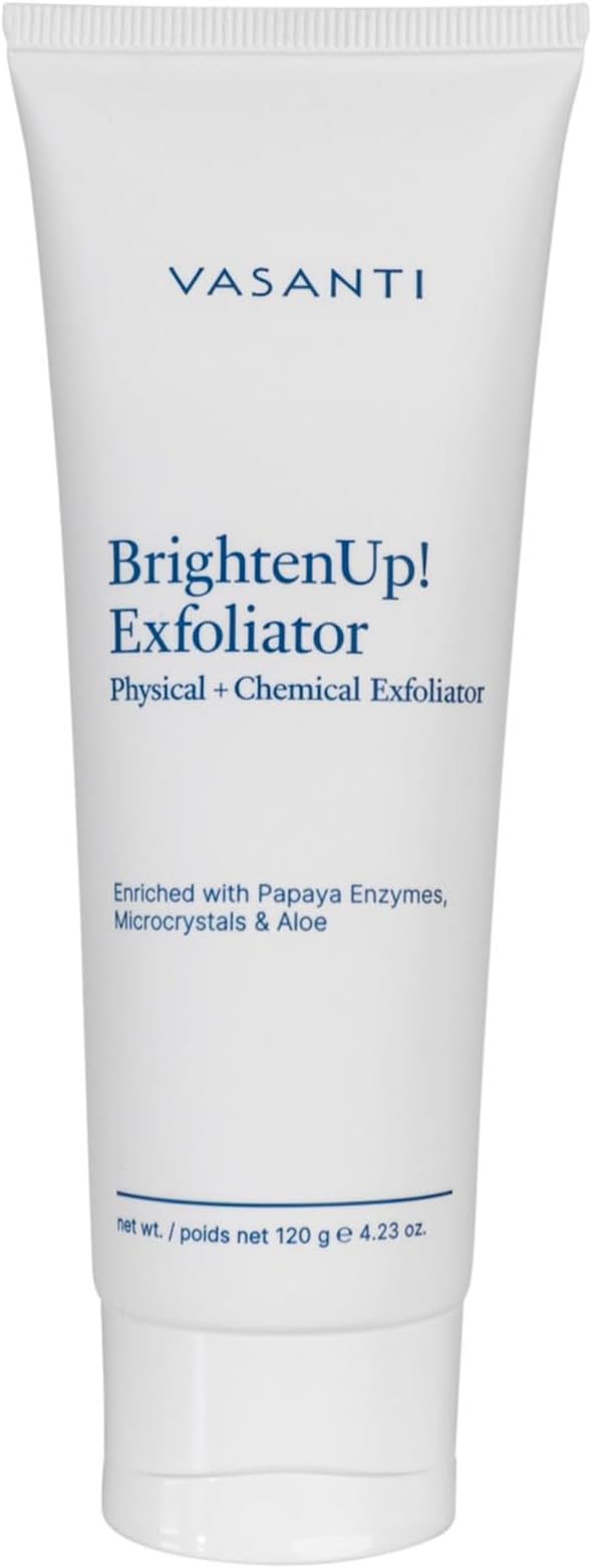 BrightenUp! Exfoliator (120g) | Physical + Chemical Facial Exfoliator Scrub with Instant Results for Soft, Smooth and Radiant Skin | Enriched with Papaya, Microcrystals and Aloe | 99% Natural