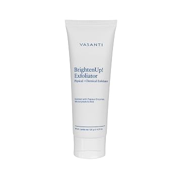 VASANTI BrightenUp! Exfoliator 120g | Physical + Chemical Facial Exfoliator Scrub with Instant Results for Soft, Smooth and Radiant Skin | Enriched with Papaya, Microcrystals and Aloe | 99% Natural