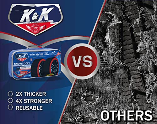 K&K Automotive Snow Socks For Tires - Pro Series For Ultimate Grip Snow Chain Alternative Traction Device For Truck Suv Van Car Textile Winter Emergency Kit Auto Accessory 2023 Model European (Large) #TOP3