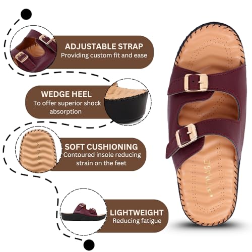 Image of TRASE Orthopedic Extra Soft Double Strap Slippers for Women Footwear | Arch Support Adjustable Strap Cushioned Wedges Doctor Sandals | Comfortable & Lightweight