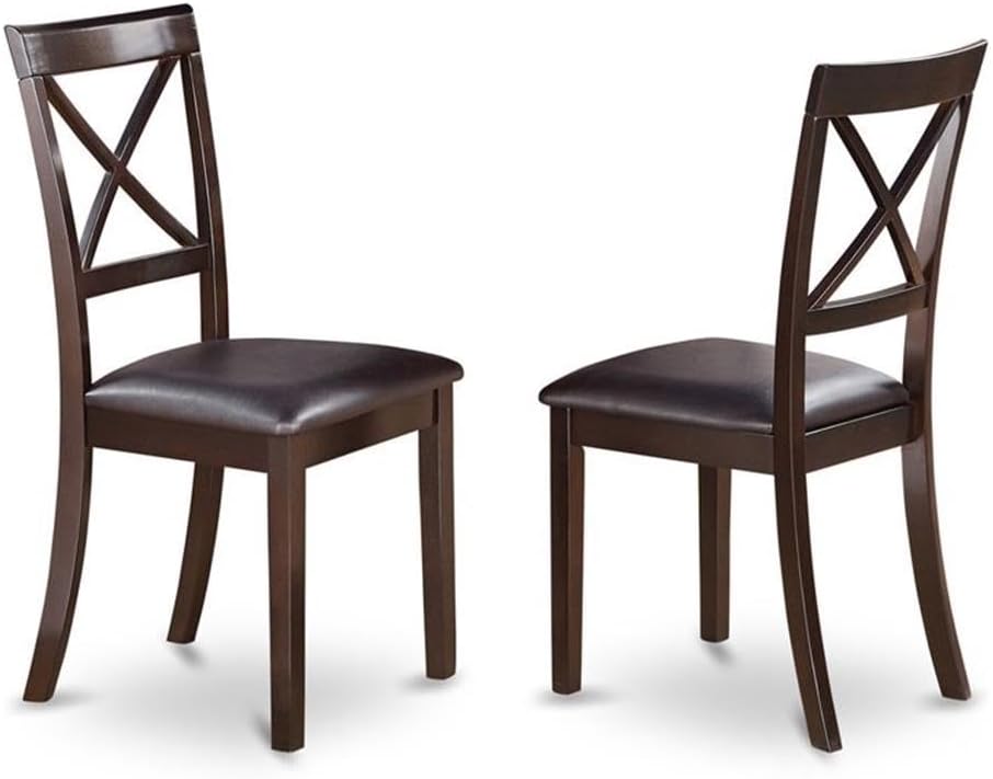 Boston Dining Faux Leather Upholstered Solid Wood Chairs, Set of 2, Cappuccino