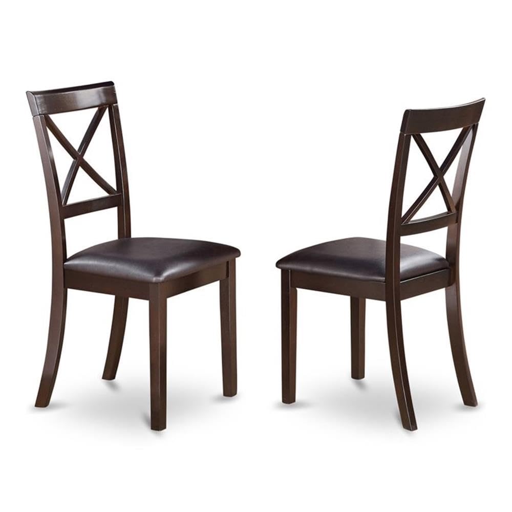 BOC-CAP-LC Boston Dining Chairs - Faux Leather Upholstered Solid Wood Chairs, Set of 2, Cappuccino