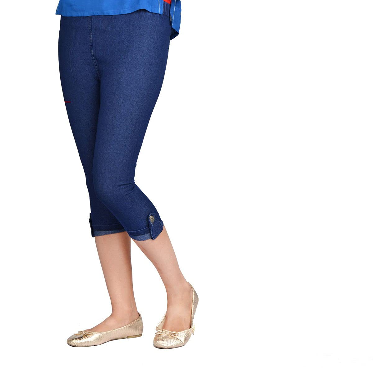 Qosha Women's Slim - Fit Denim Capri Mid Rise with Elastic Waistband